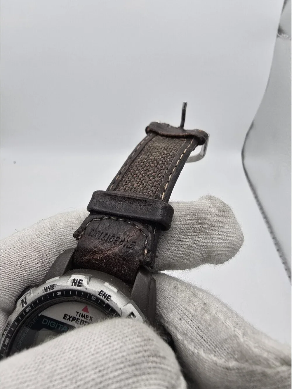 Timex Expedition Quartz Digital Compass Black Case Green Dial Brown Leather